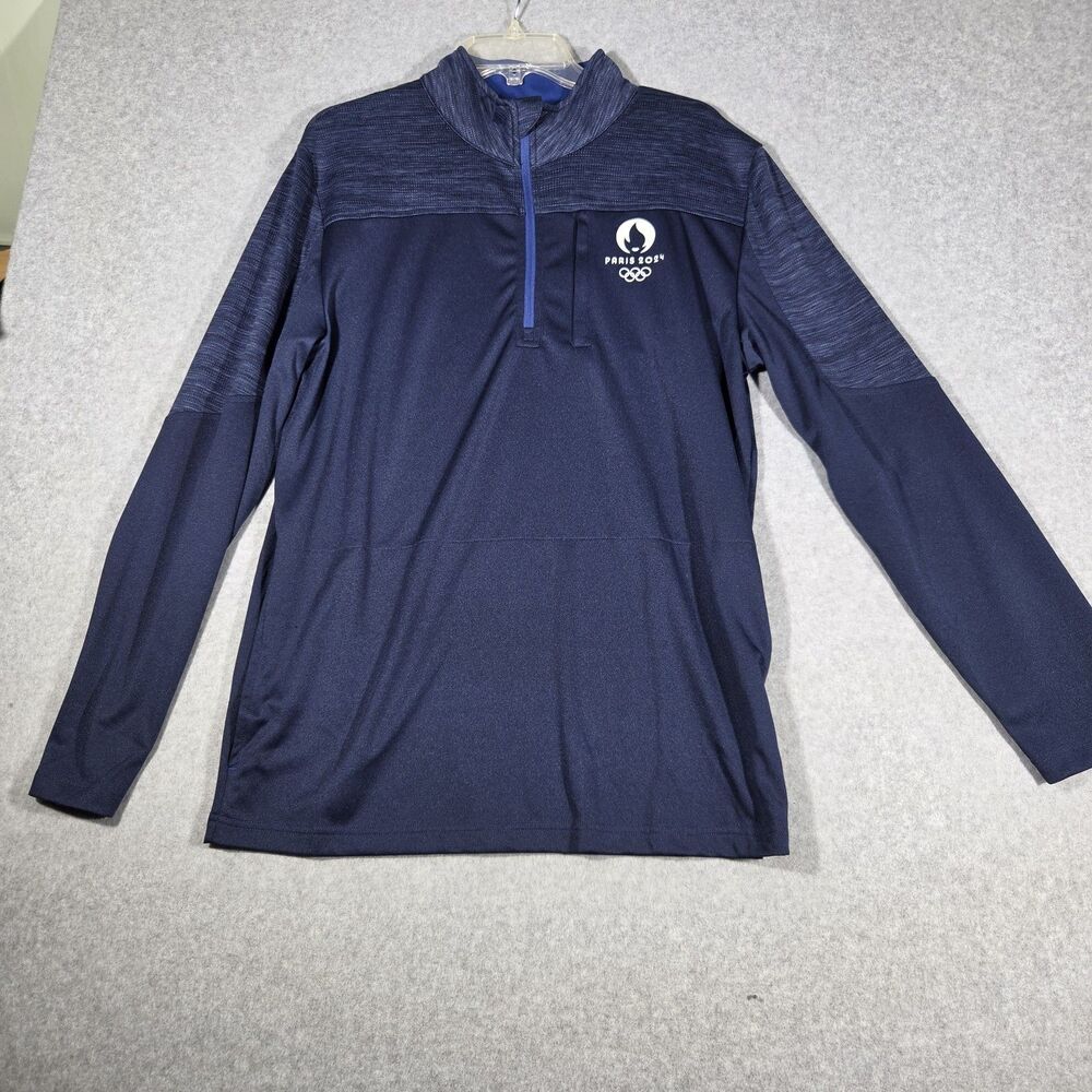 Paris 2024 Olympics Fanatics 1/4 Zip Pullover Jacket Mens Navy Blue Mid Layer L